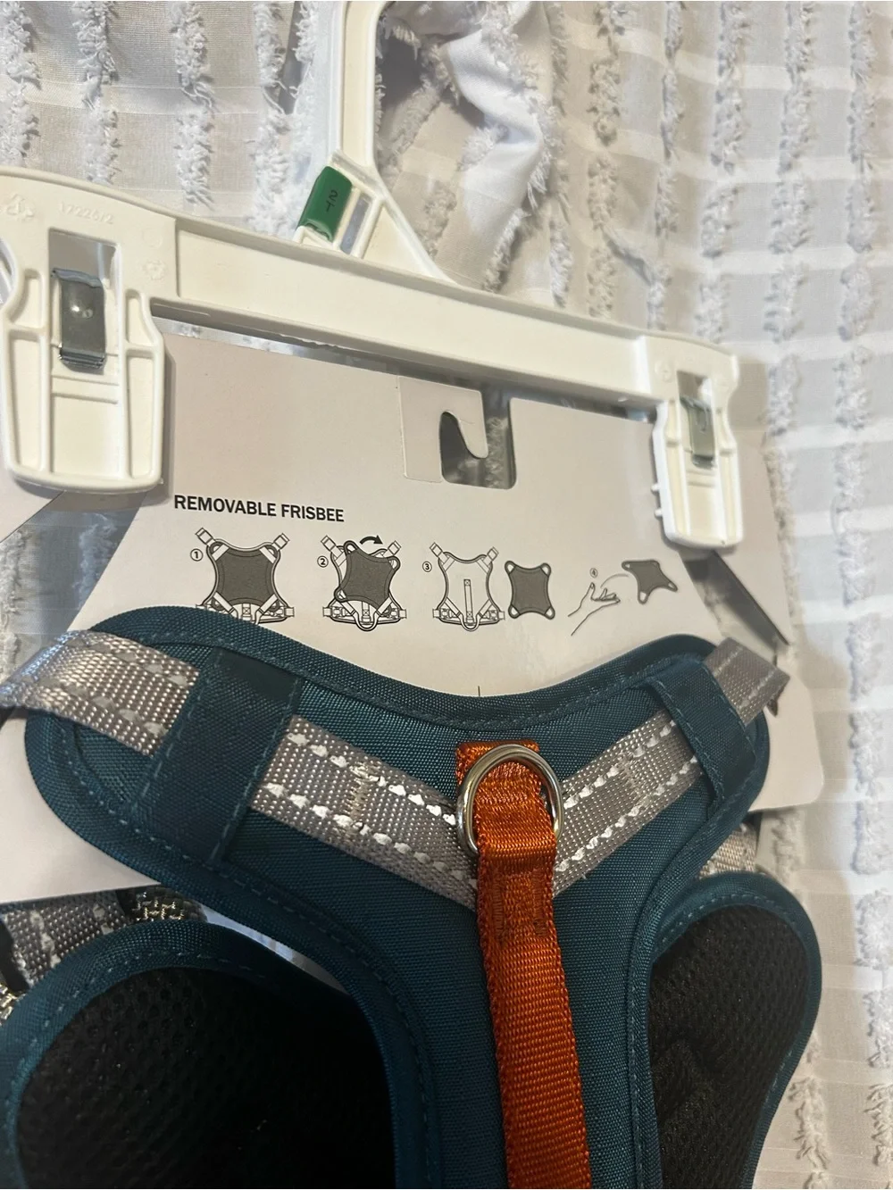Orange & Teal Dog Harness Medium with Frisbee with Reflective Trim